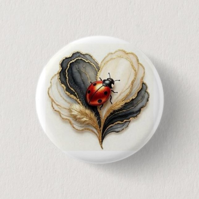 Ladybird Ladybug Heart Leaf  1 Inch Round Button (Front)