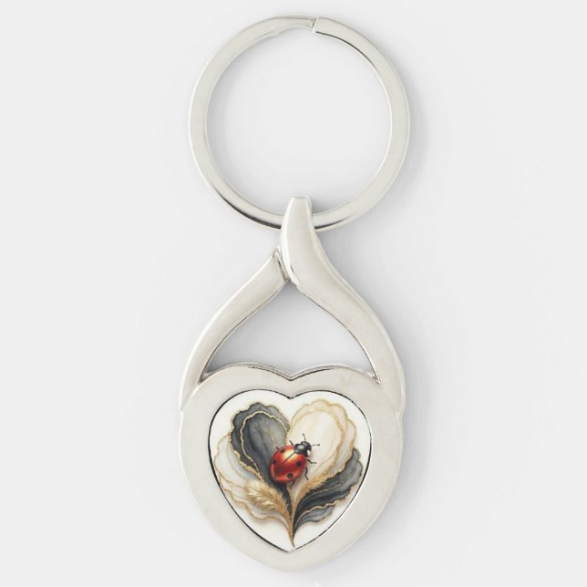 Ladybird Ladybug Heart Leaf  Keychain (Front)