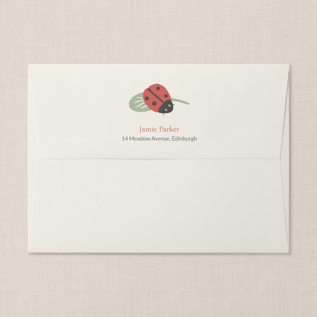 Ladybird Meadow Kid's Personalized Envelope (Ladybird Meadow - A7 Envelope, Back with Flap Closed)