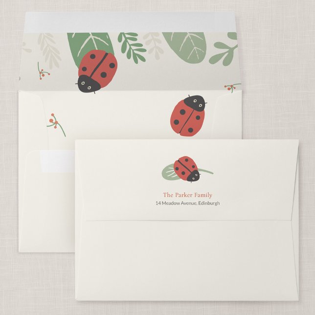 Ladybird Meadow Personalized Envelope (Ladybird Meadow - Ladybug Personalized Envelope with Return Address)