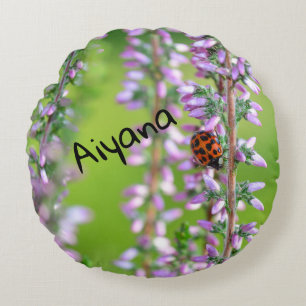 Ladybird on purple flower   -     round pillow