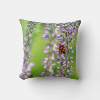 Ladybird on purple flower - throw pillow