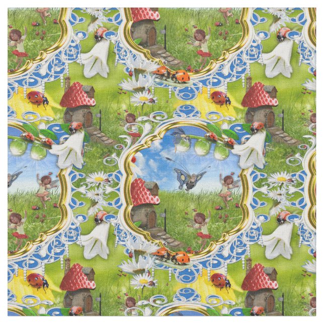 LADYBIRDS AND BUTTERFLIES FABRIC (Close Up)