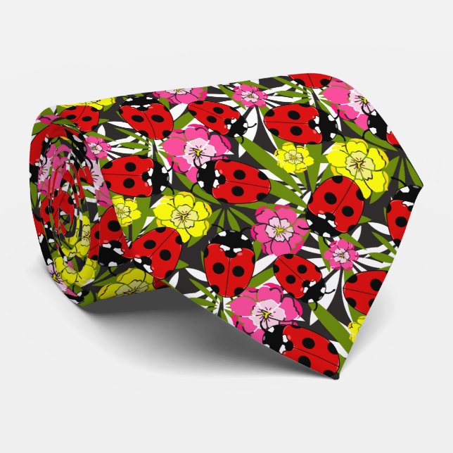 Ladybirds Lady Beetles and Flowers Gardener's Tie (Rolled)