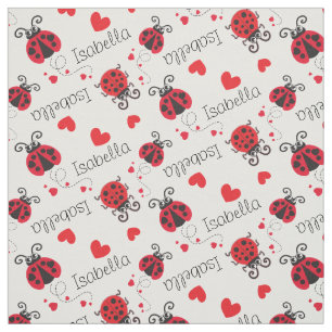 Ladybirds ladybugs red black custom name pattern fabric