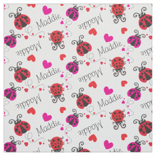 Ladybirds ladybugs red pink custom name pattern fabric