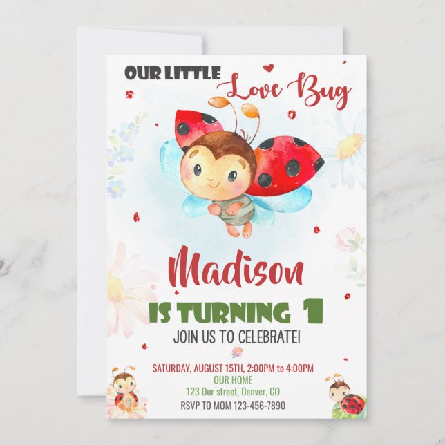 Ladybug 1ère invitation anniversaire Invitation ét (Devant)