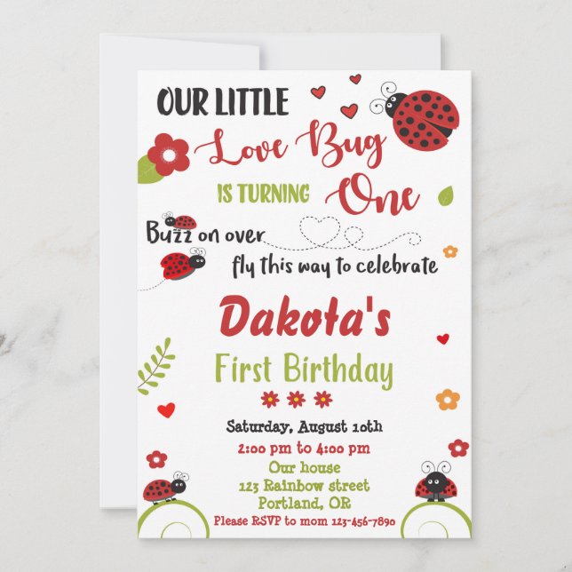 Ladybug 1ère invitation d'anniversaire Fille fille (Devant)