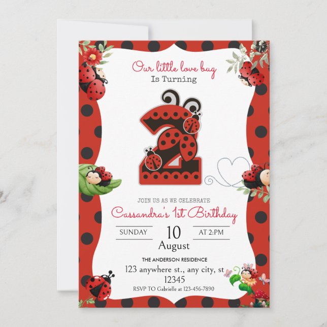 Ladybug 2nd Birthday Party Invitation (Front)