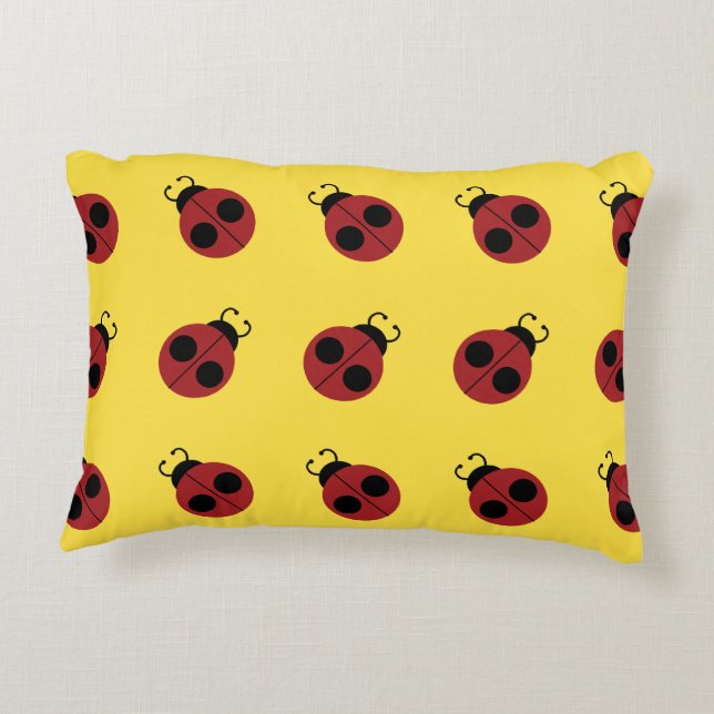 Ladybug 60s retro cool red yellow accent pillow (Back)