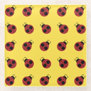 Ladybug 60s retro cool red yellow glass coaster