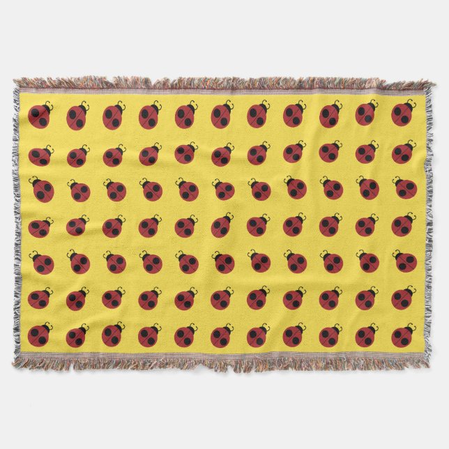 Ladybug 60s retro cool red yellow throw blanket (Front)