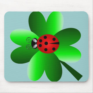 Ladybug and 4 leaf clover mouse pad