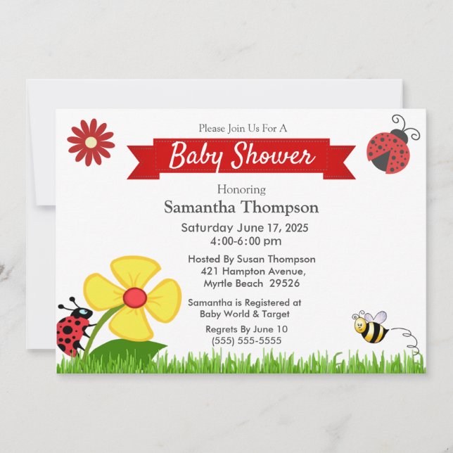 Ladybug and Bee  Baby Shower Invitation (Front)