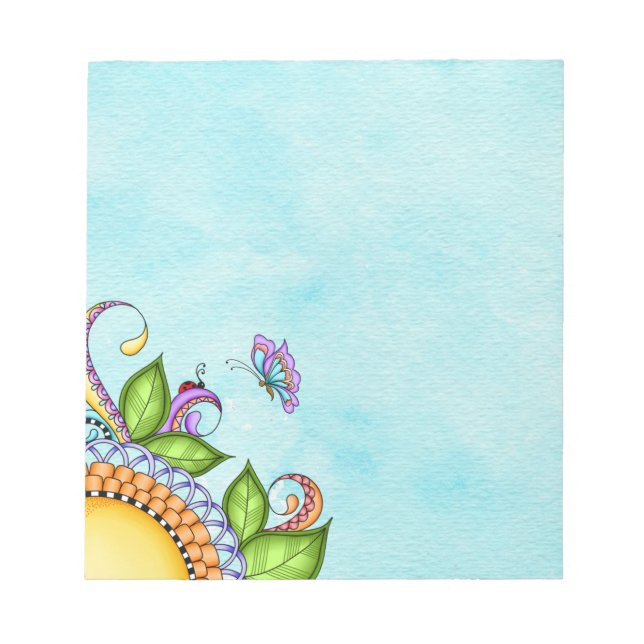 Ladybug and Butterfly Doodle Flower Notepad (Front)