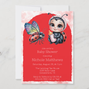 Ladybug and Butterfly Girl Baby Shower Invitation