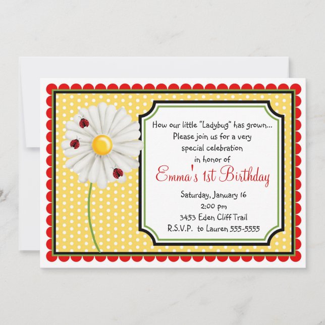 Ladybug  and Daisy Birthday Invitations (Front)