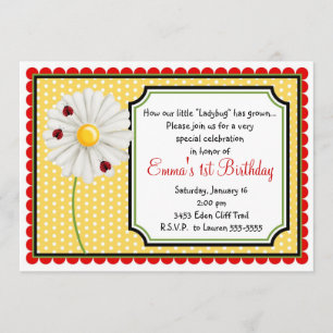 Ladybug and Daisy Birthday Invitations