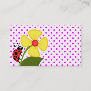 Ladybug and Flower on Fuchsia Polka Dots Business Card