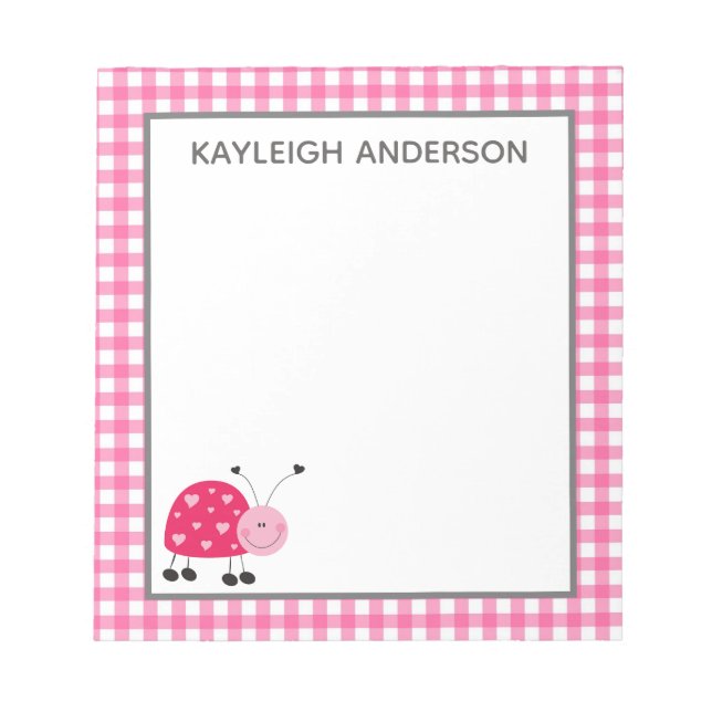 Ladybug and Pink Gingham Notepad (Front)