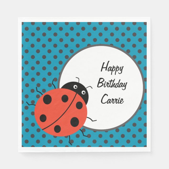 Ladybug and Polka Dots Personalized Napkin (Front)