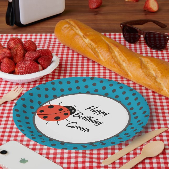 Ladybug and Polka Dots Personalized Paper Plate (Picnic)