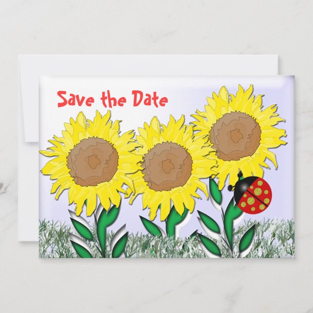 Ladybug and Sunflowers Save The Date (Front)