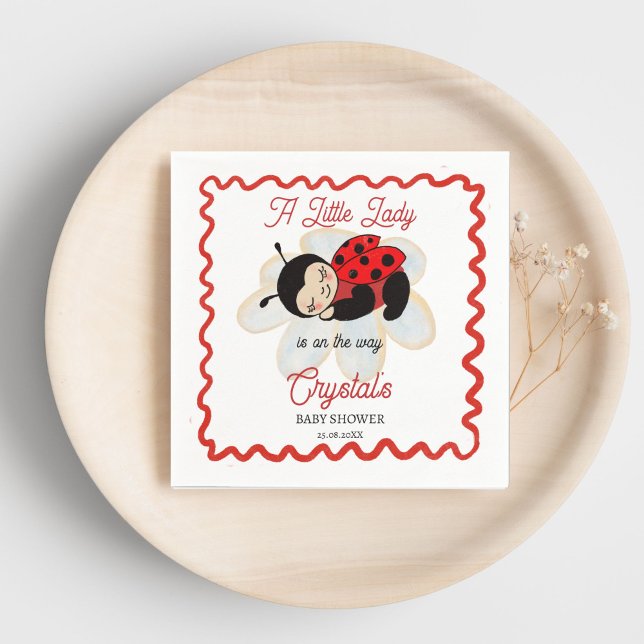 Ladybug baby shower cute sleeping bug on a daisy  napkin (Ladybug baby shower cute sleeping bug on a daisy customized monogrammed napkins personalized decor)