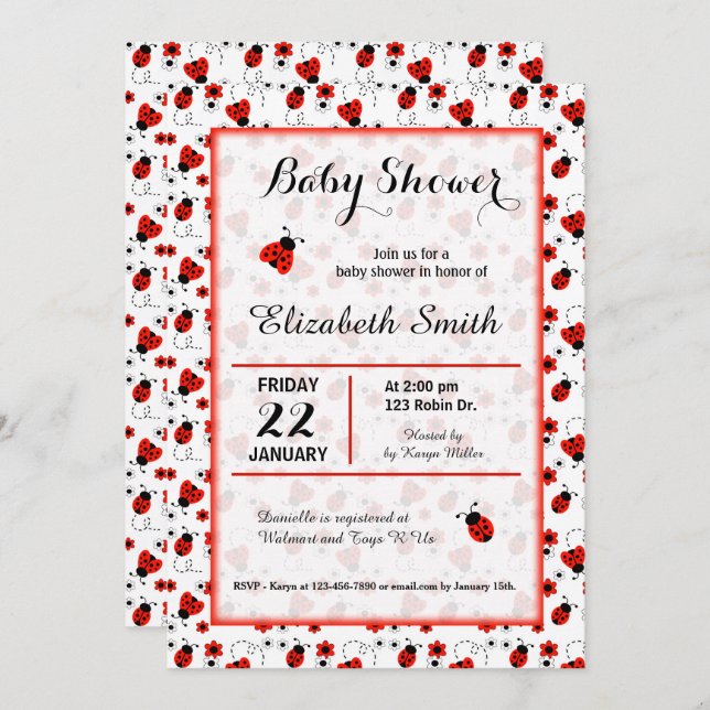 Ladybug Baby shower Fille Anniversaire Invitation (Devant / Derrière)