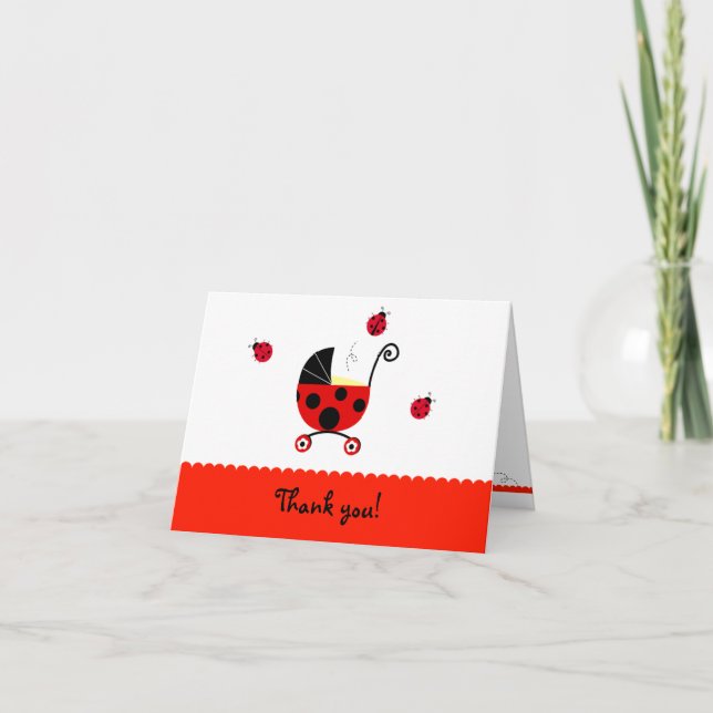 Ladybug Baby Shower Folded Thank You note cards (Front)