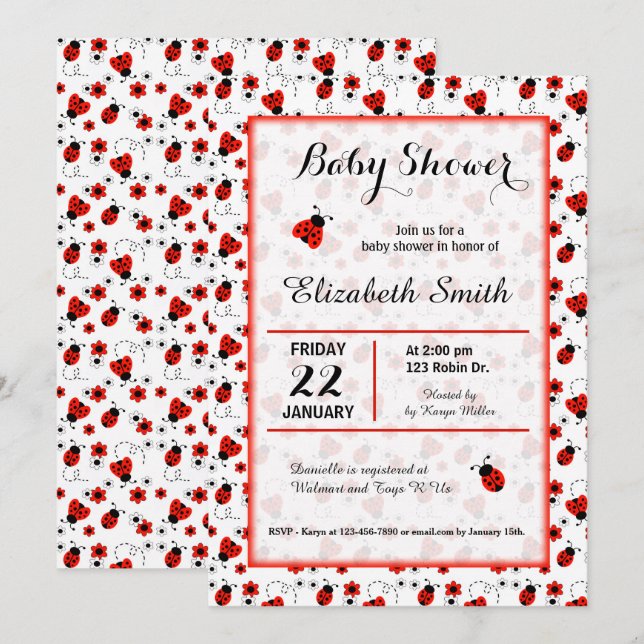 Ladybug Baby Shower Girl Birthday Party Invitation (Front/Back)