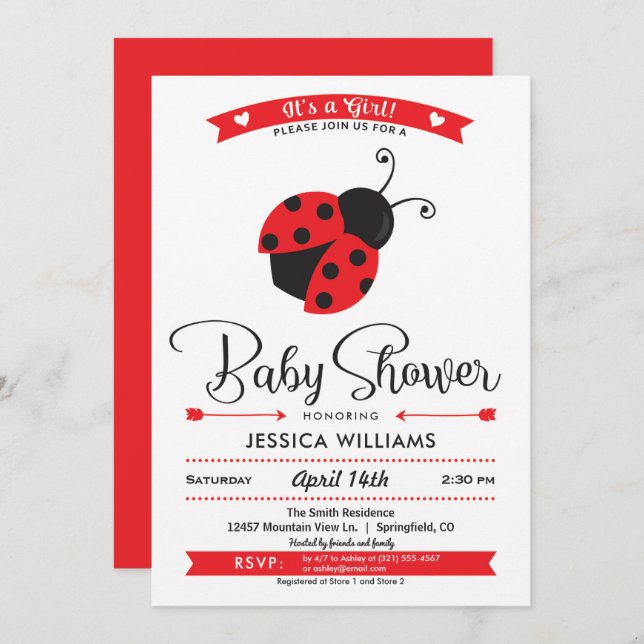 Ladybug Baby Shower Girl Invitation (Front/Back)
