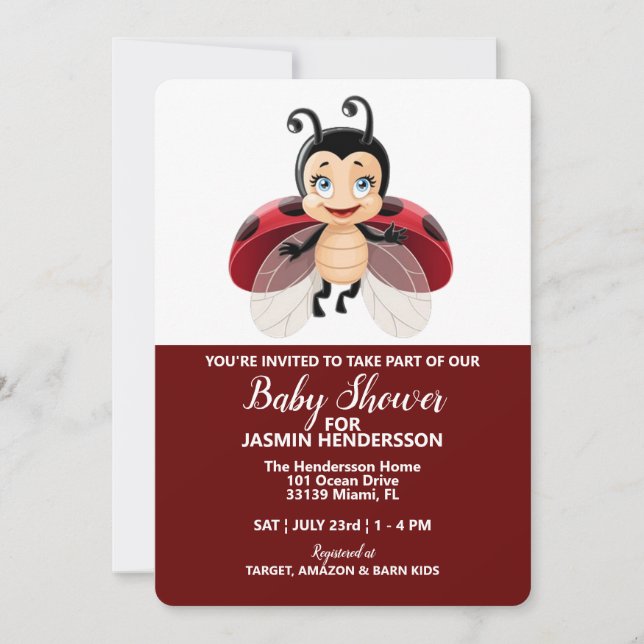 LadyBug - Baby shower, Invitation (Devant)