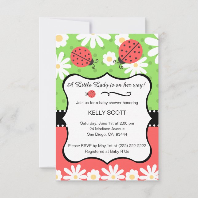 Ladybug Baby Shower Invitation - Lime & Red (Front)