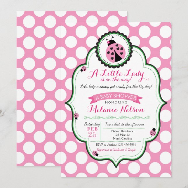 Ladybug Baby Shower Invitation • Little Lady Bug (Front/Back)