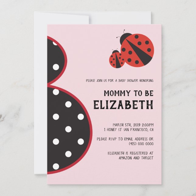 Ladybug baby shower invitation pregnant silhouette (Front)