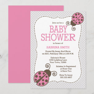 Ladybug Baby Shower Pink and Grey Invitation