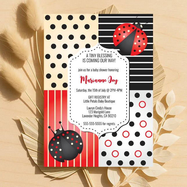 Ladybug Baby Shower | Red and Black Polka Dots Invitation (Ladybug Baby Shower | Red and Black Polka Dots Invitation)