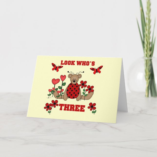 Ladybug Bear 3rd Birthday Tshirts Card (Front)