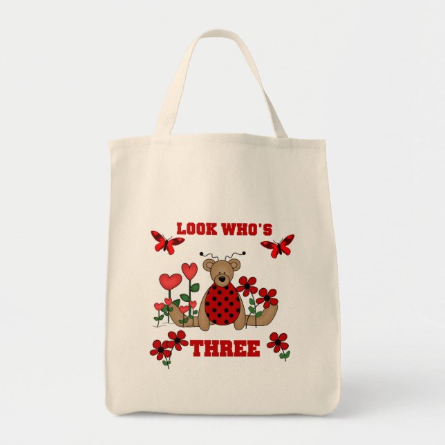 Ladybug Bear 3rd Birthday Tshirts Tote Bag (Front)
