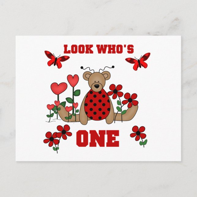 Ladybug Bear First Birthday Tshirts and Gifts Postcard (Front)