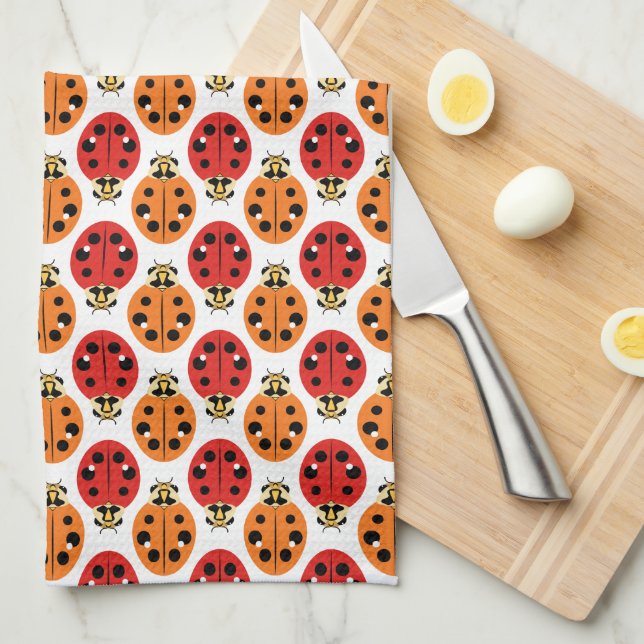 Ladybug Beetles in Orange and Red Kitchen Towel (Quarter Fold)