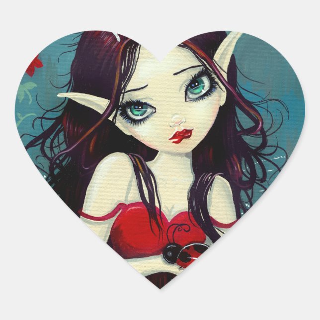 Ladybug Big-Eye Fairy Art Heart Sticker (Front)