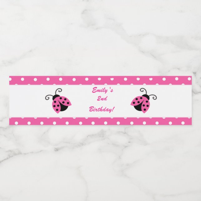 Ladybug Birthday Bottle Label Girl Hot Pink (Single Label)