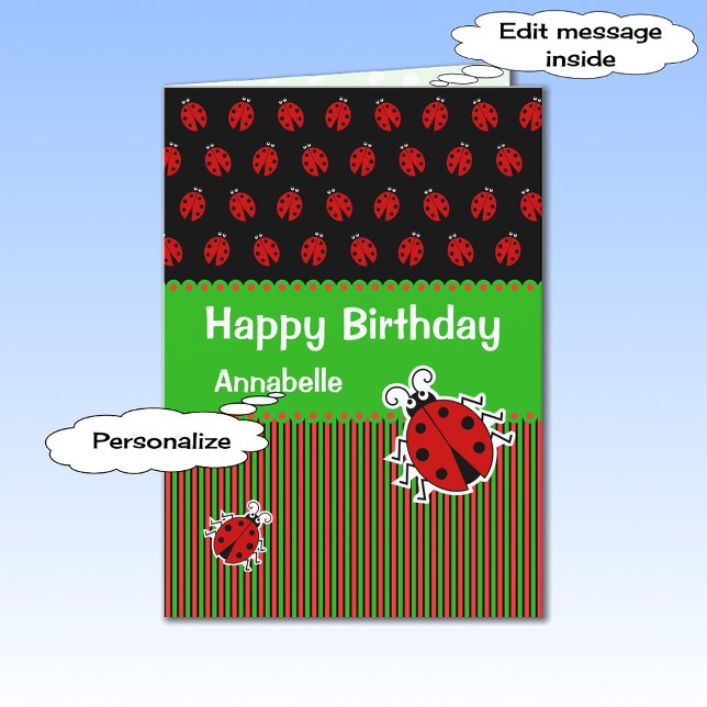 Ladybug birthday custom text modern card (Creator Uploaded)