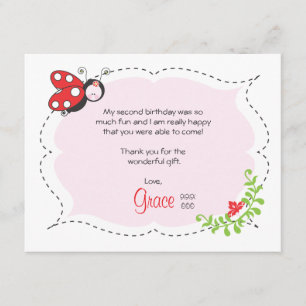 Ladybug Birthday Flat Thank You Note Card