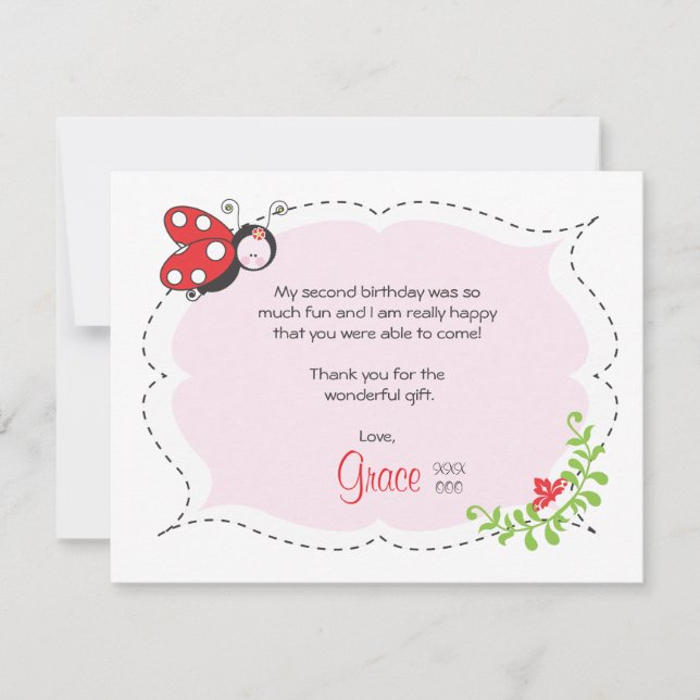 Ladybug Birthday Flat Thank You Note Card (Front)