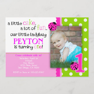 Ladybug Birthday Invitation Hot Pink Lime green