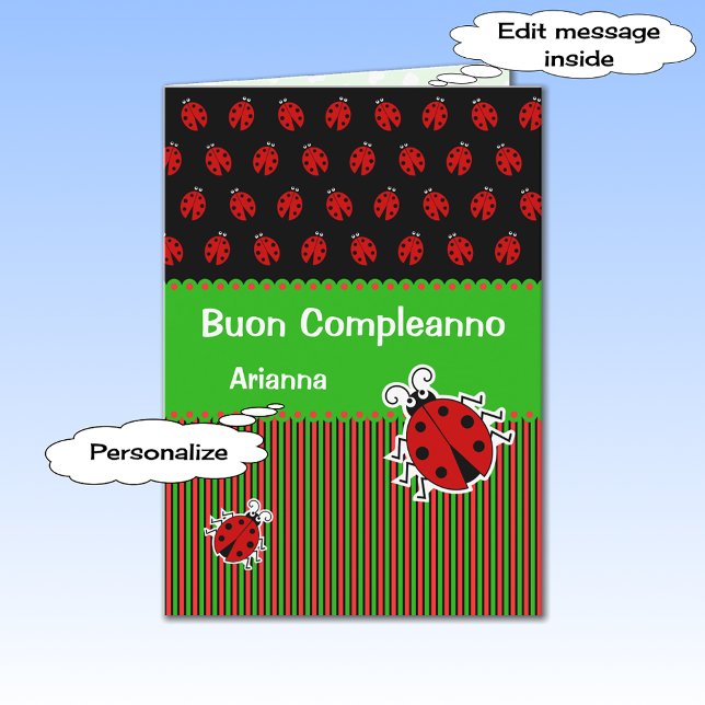 Ladybug birthday italian custom text card (Creator Uploaded)