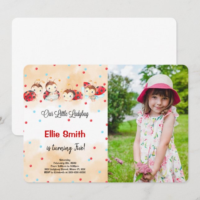 Ladybug Birthday Photo Invitation (Devant / Derrière)